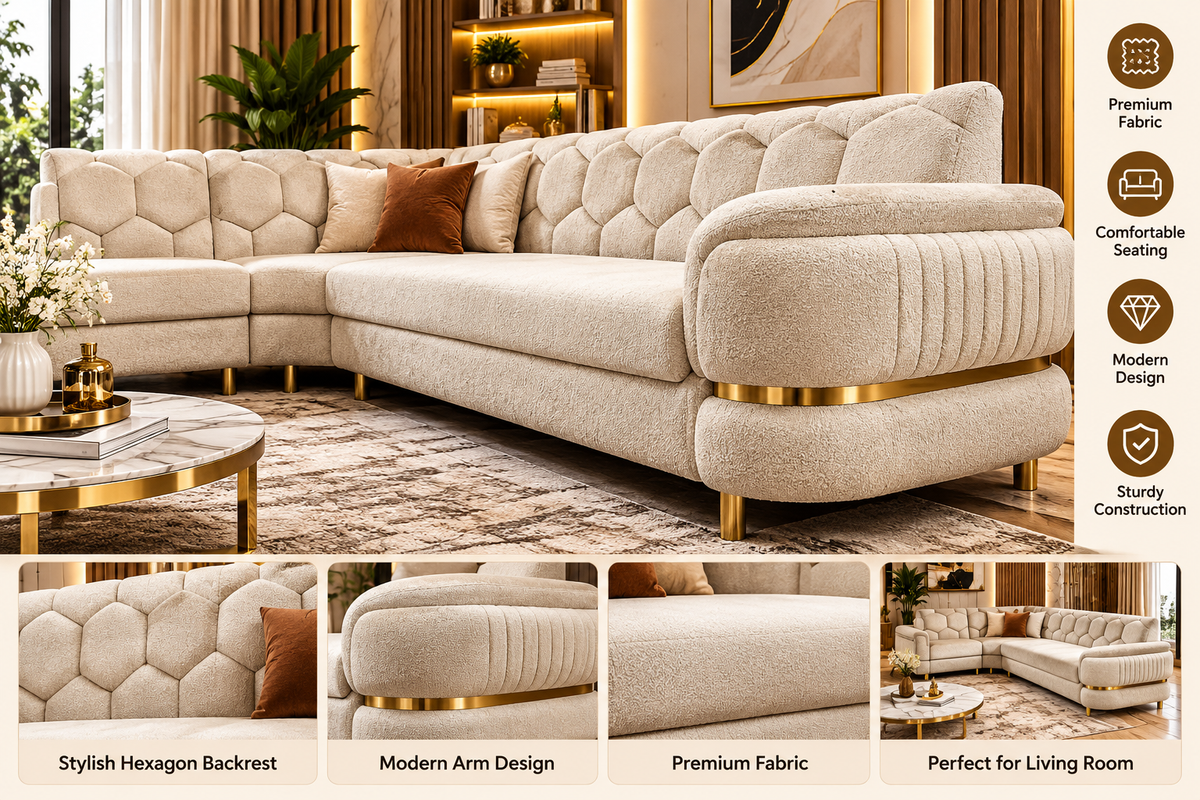 Modern L-Shaped Sectional Sofa – Premium Hexagon Design