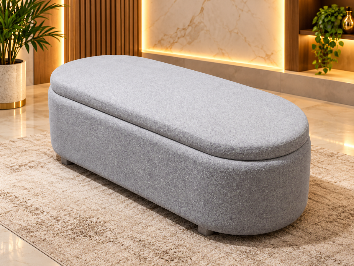 Modern Grey Ottoman – Premium Upholstered Storage Bench