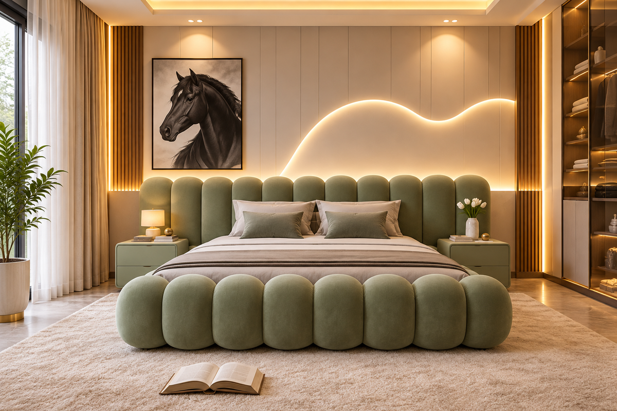 Modern Green Bubble Bed – Luxury Upholstered Designer Bed