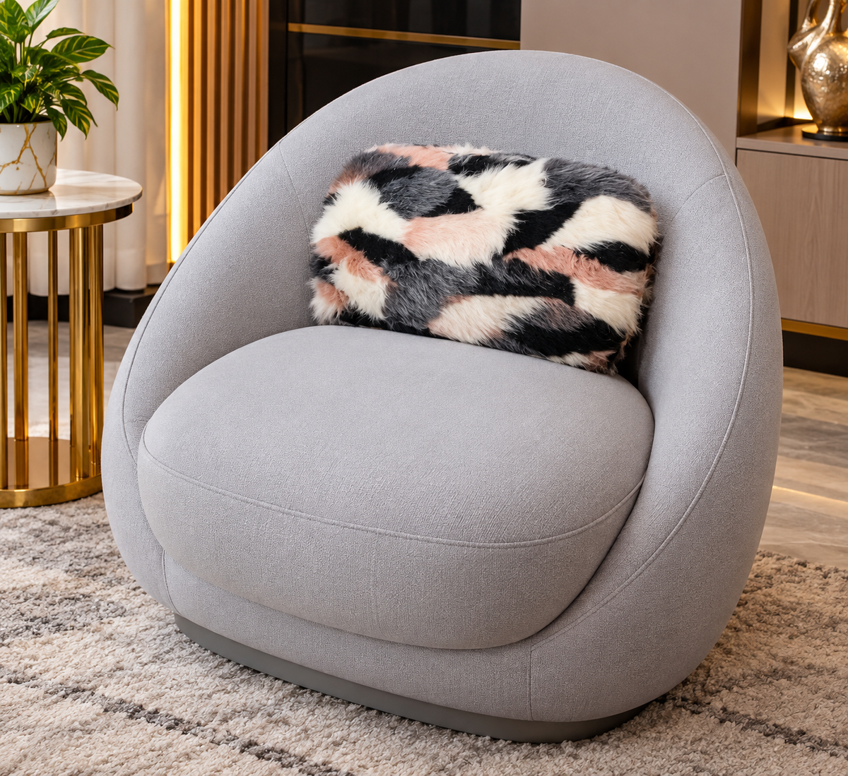 Modern Grey Accent Chair – Premium Curved Lounge Chair