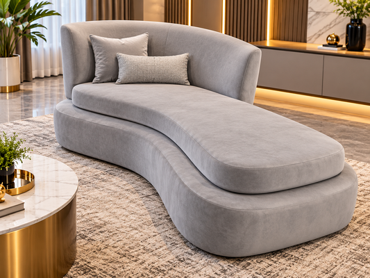 Modern Grey Chaise Lounge – Luxury Curved Upholstered Sofa